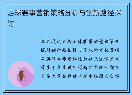 足球赛事营销策略分析与创新路径探讨