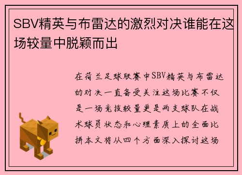 SBV精英与布雷达的激烈对决谁能在这场较量中脱颖而出