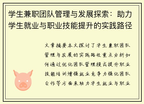 学生兼职团队管理与发展探索：助力学生就业与职业技能提升的实践路径