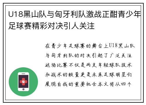 U18黑山队与匈牙利队激战正酣青少年足球赛精彩对决引人关注