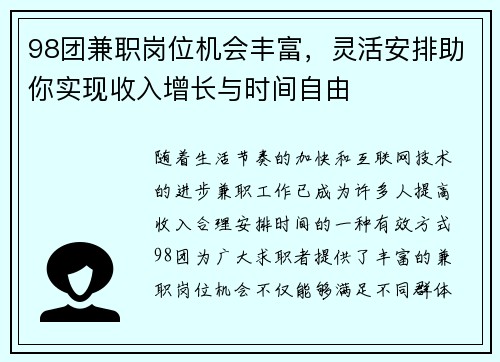 98团兼职岗位机会丰富，灵活安排助你实现收入增长与时间自由