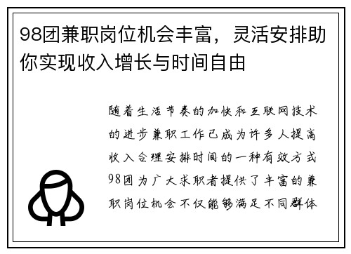 98团兼职岗位机会丰富，灵活安排助你实现收入增长与时间自由